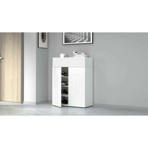 Scarpiera Oliviero, Porta scarpe salvaspazio a 3 ante, Armadio multifunzione da ingresso, 76x38h100 cm, Bianco effetto larice