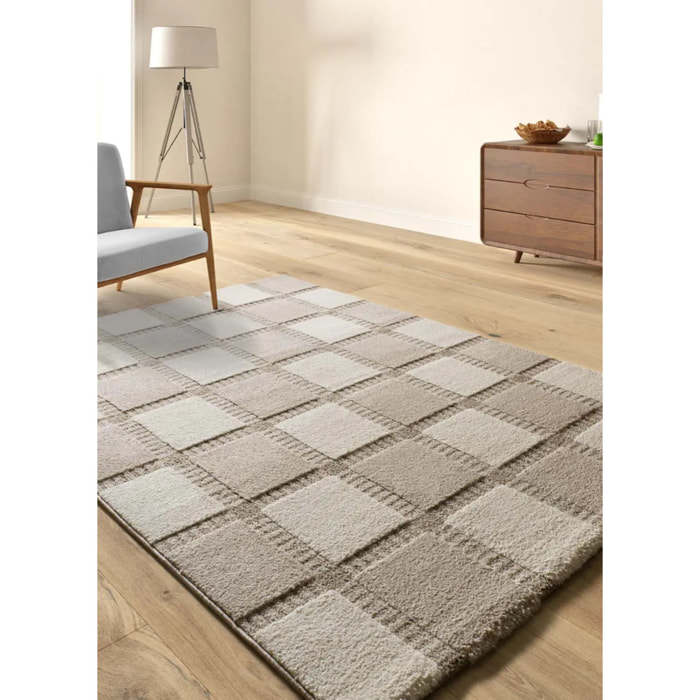 CANDELA Alfombra geométrica con relieve beige y blanco, varias medidas disponibles.
