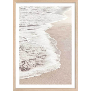 Poster rivage rose Affiche + cadre en bois - Chêne