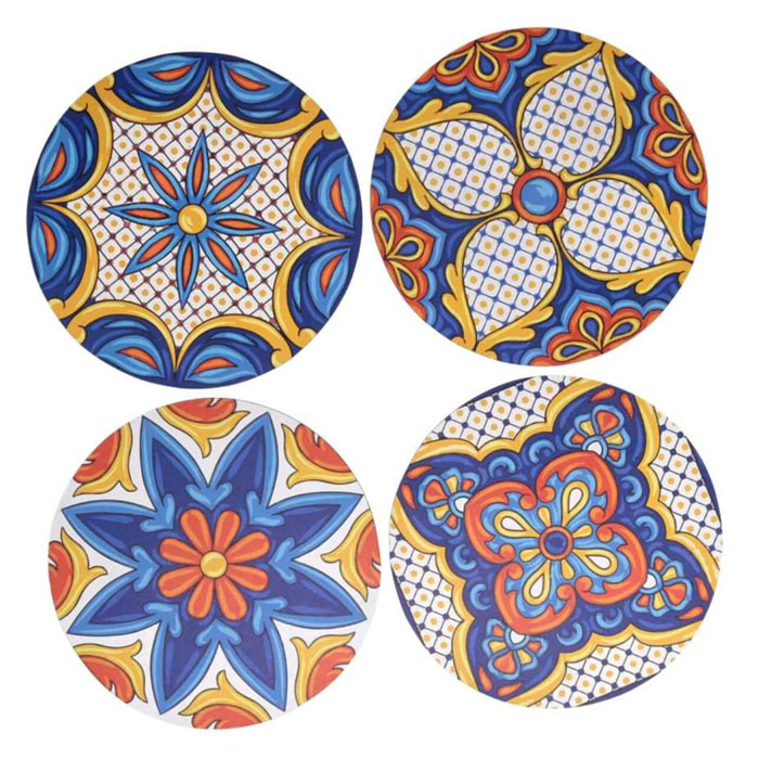 Mattonella in legno confezione da 4 pezzi assortiti blu tondo cm ø20x0,5