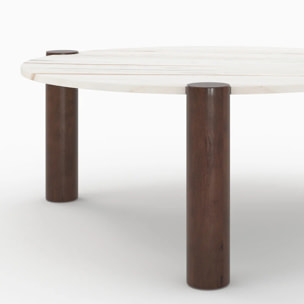 Table basse ronde en marbre et bois de manguier D86 cm - Pauline