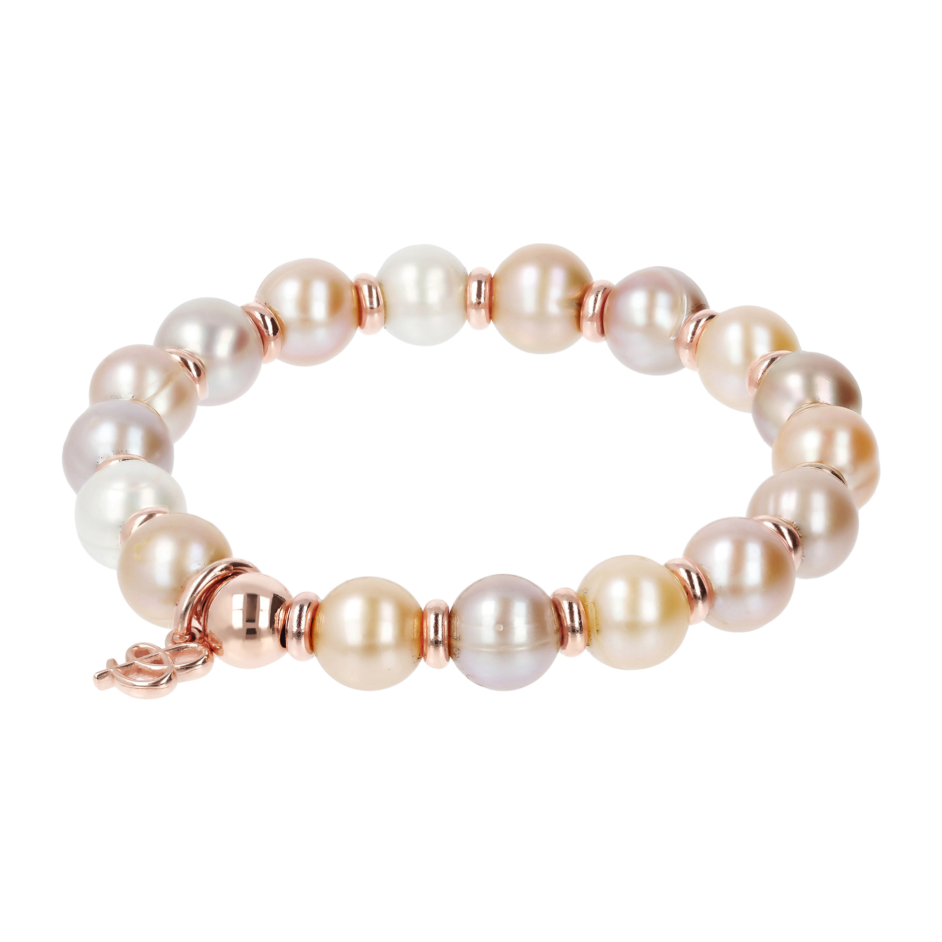 Bracciale Stretch con Rondelle e Perle d'Acqua Dolce Multicolore Ø9/10mm Placcato Oro Rosa 18kt