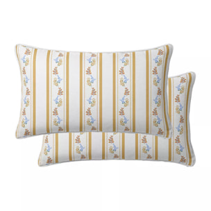 Lot de 2 taies percale de coton lavé rayé jaune beige Honfleur paille