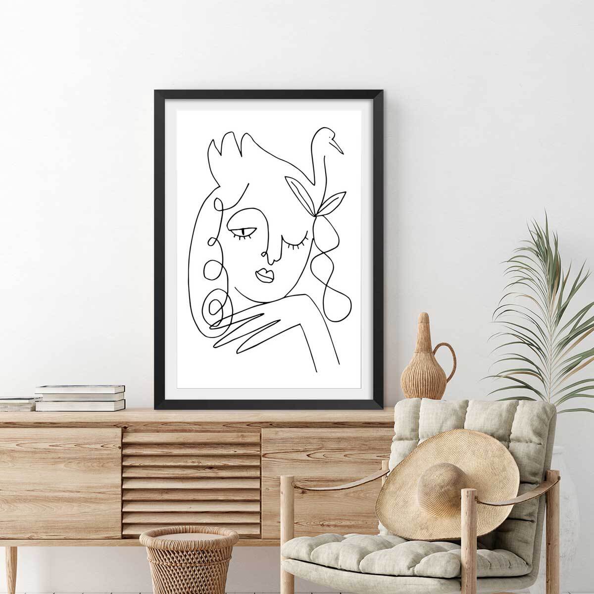 Affiche la femme au clin d'oeil Affiche + cadre en bois - Noir