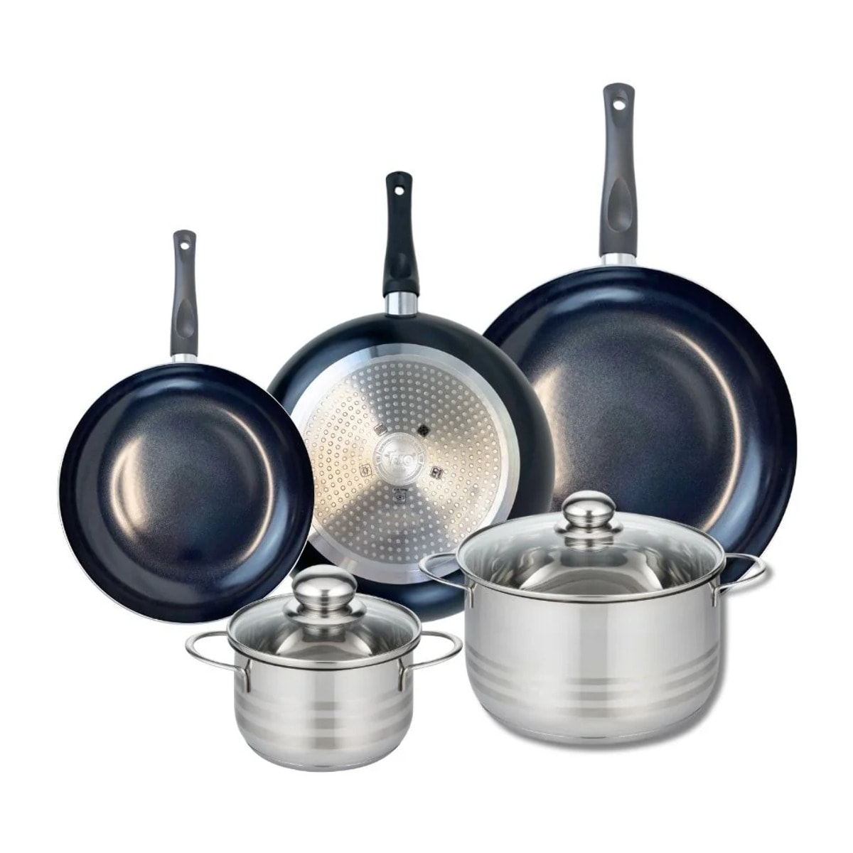 Ensemble de 3 Poêles de cuisson 20, 24 et 28 cm et 2 faitouts 14 et 20 cm Elo Prima Brillant