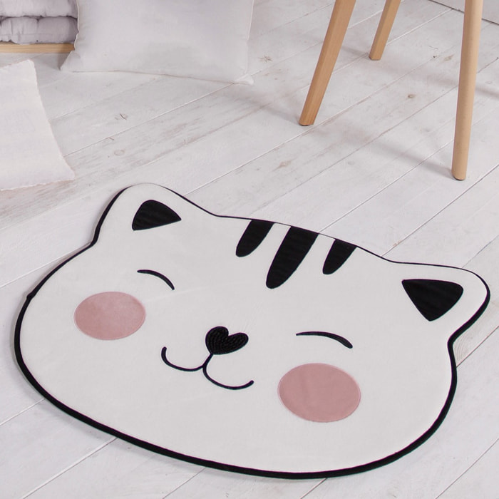 Tapis enfant imprimé forme chat CAT blanc