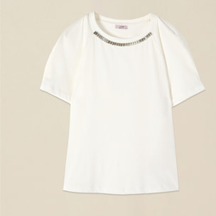 Oltre - Camiseta de algodón con engarces - Blanco