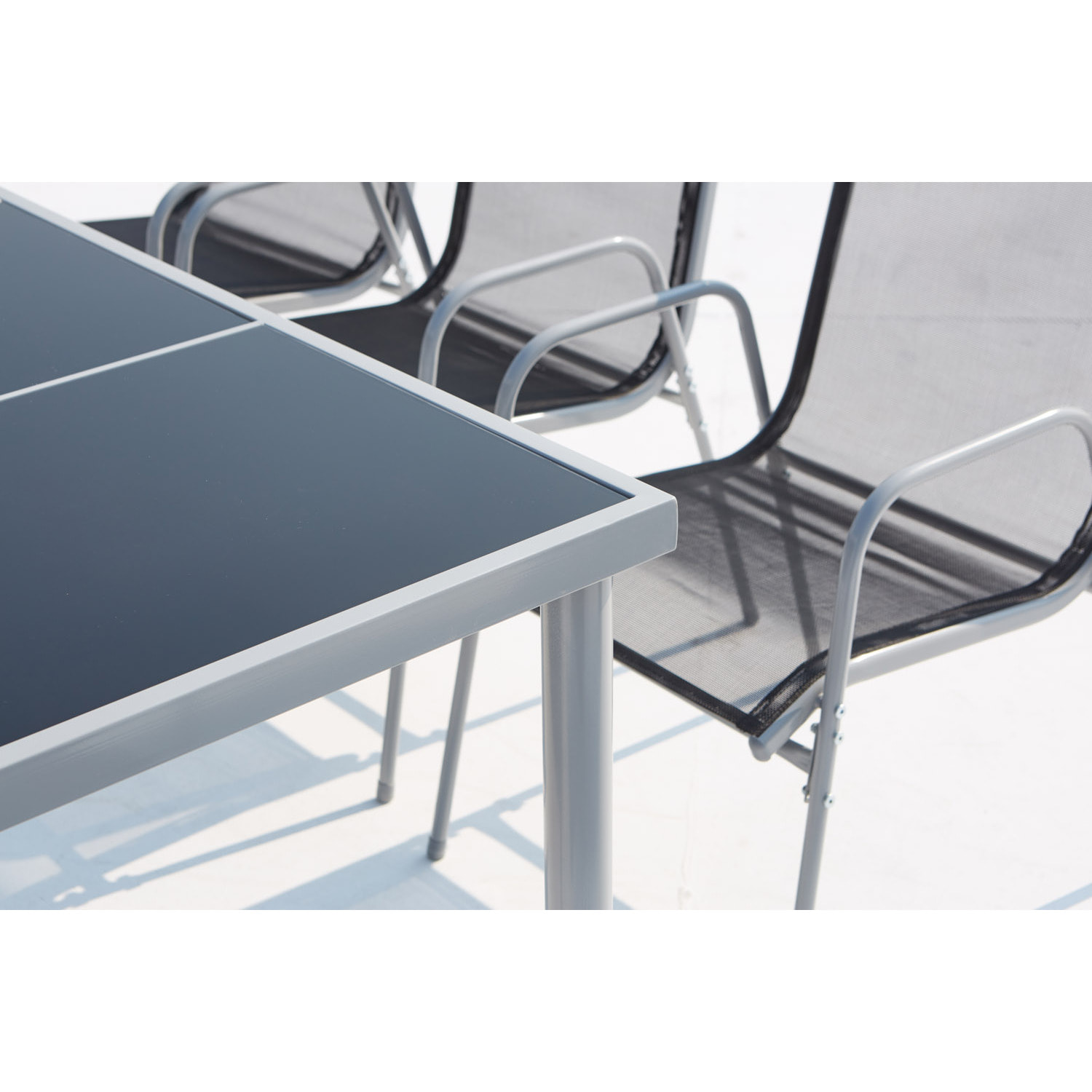 Table de jardin et 8 chaises en acier et toile PVC gris ATIMA