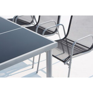 Table de jardin et 8 chaises en acier et toile PVC gris ATIMA