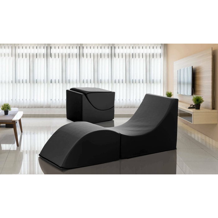 Letto pieghevole Arbil, Pouf trasformabile in letto singolo, Chaise longue in ecopelle, 100% Made in Italy, 130x50h50 cm, Nero