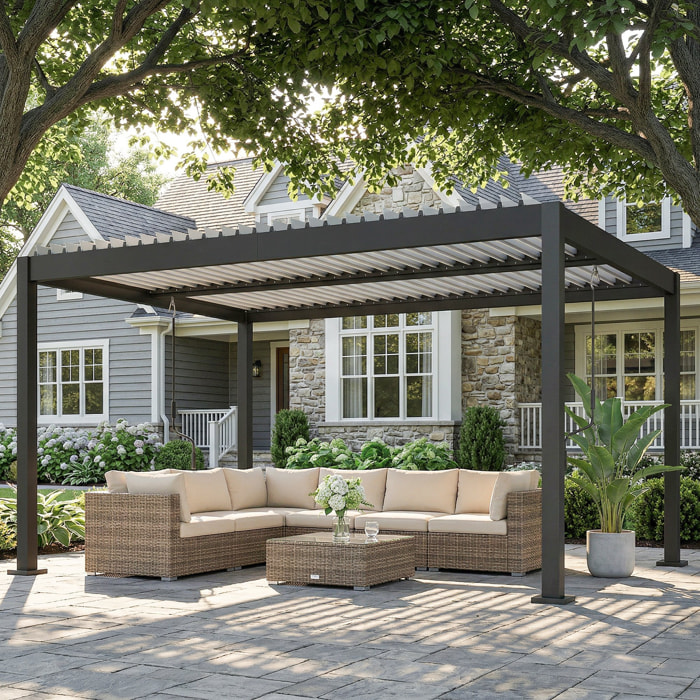 Pergola bioclimatique design bicolore blanc anthracite lames orientables manuellement