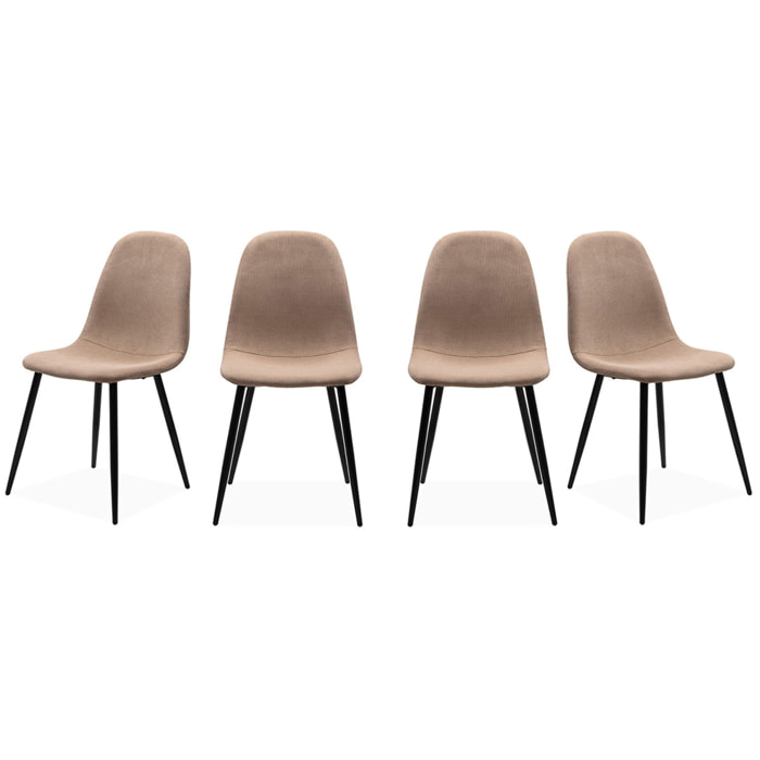 Lot de 4 chaises en velours côtelé marron, piètement métal noir - Anisa