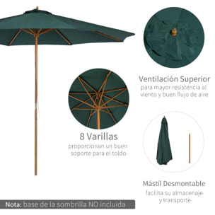 Sombrilla para Playa de Poliéster Madera 2,45x3m Verde