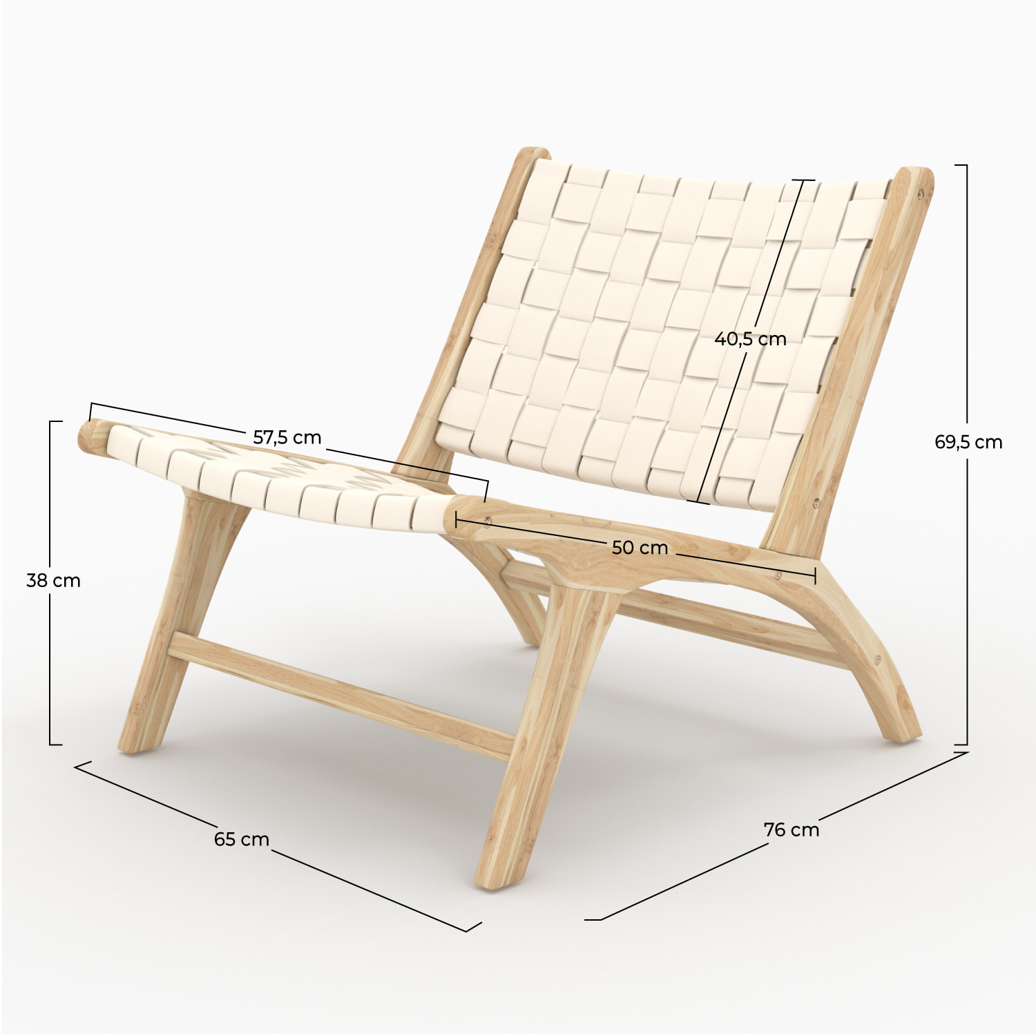 Fauteuil en teck et cuir tressé blanc - Kuna