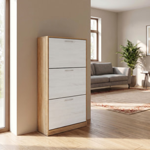 Scarpiera 3 ante salvaspazio in finitura rovere, mobile porta scarpe compatto fino a 18 paia, design moderno e funzionale, ideale per ingresso e corridoio, struttura resistente, facile da montare con istruzioni e accessori inclusi