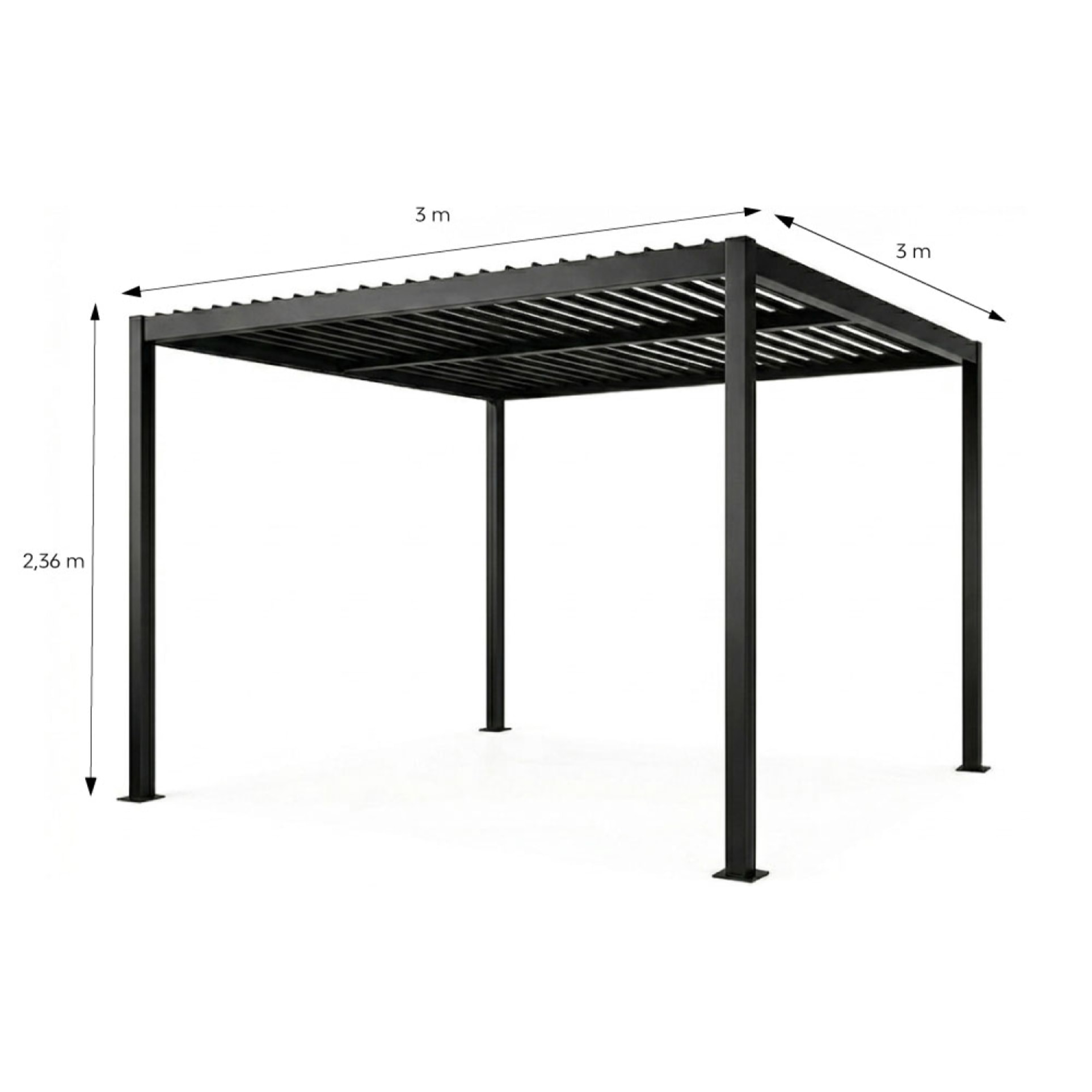 Pergola bioclimatique aluminium et acier lames orientables 3x3m MILL