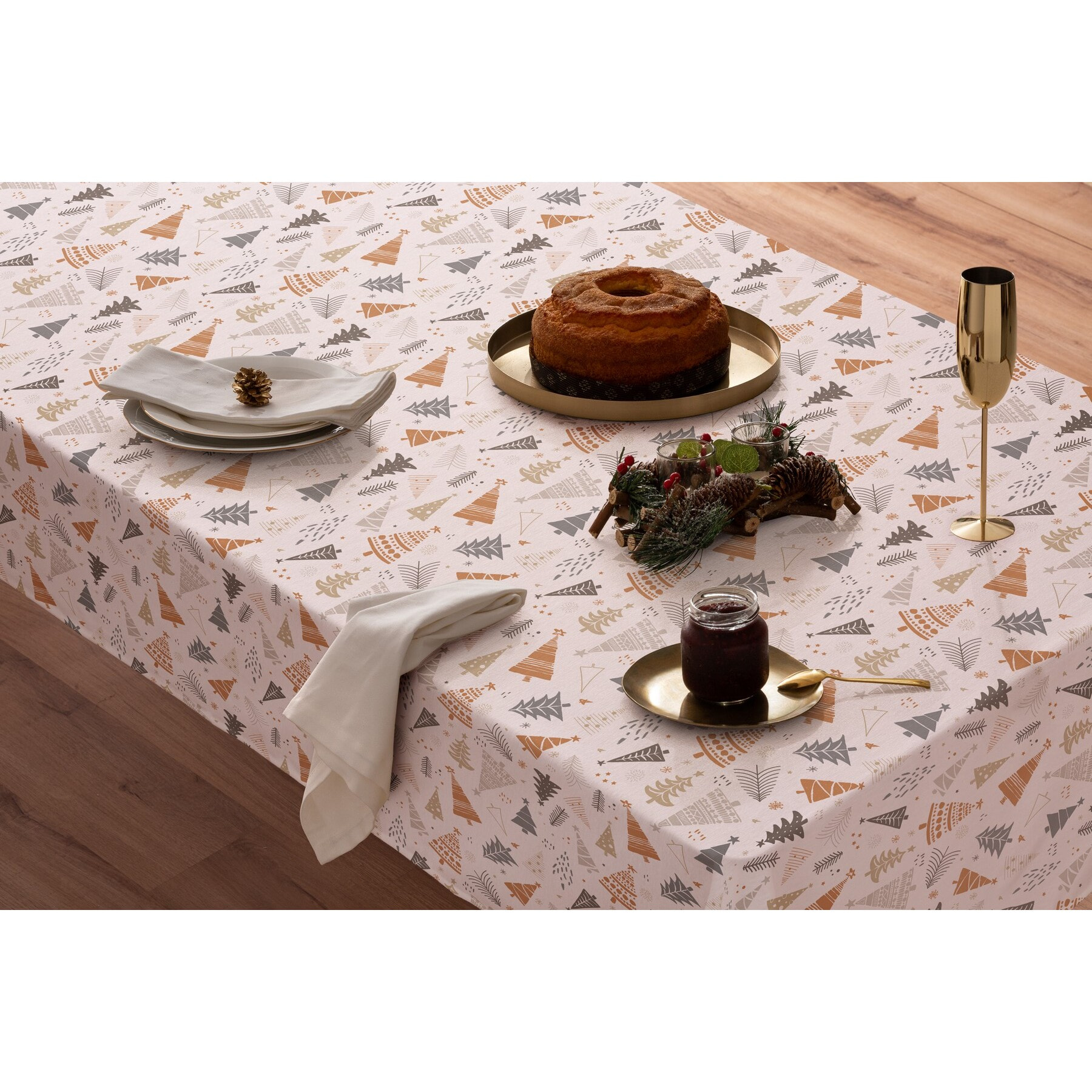 Nappe nöel anti-taches 100% coton FURRY BLANC