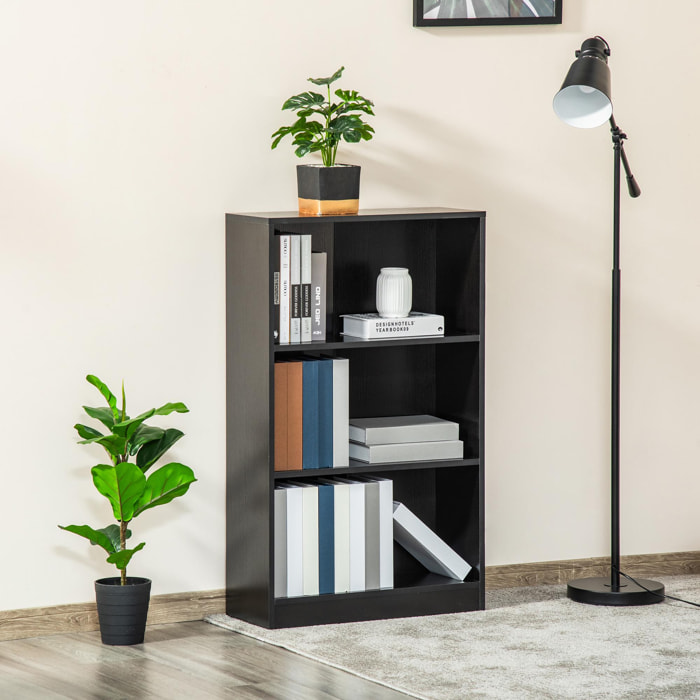 HOMCOM Estantería Librería con 3 Compartimentos de Almacenaje Libros CDs Plantas para Salón Estudio Dormitorio 62,2x24x102,4 cm Negro