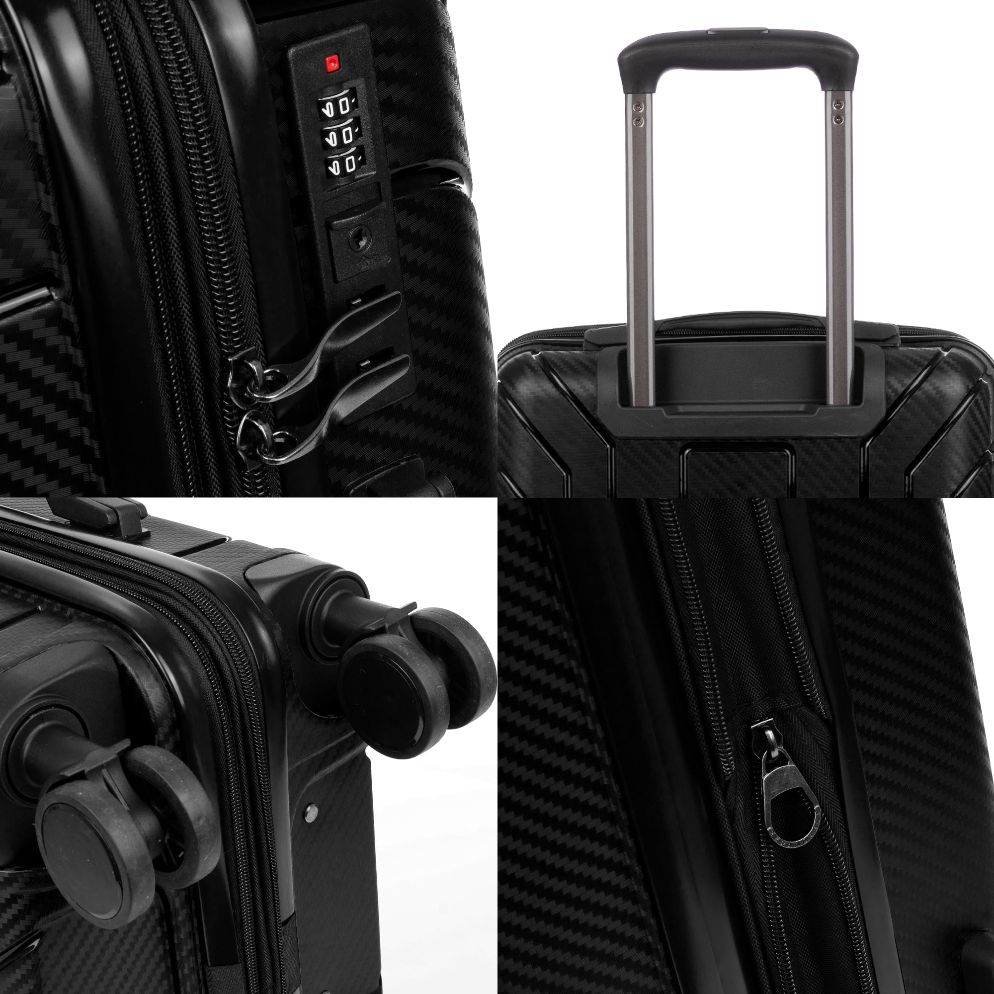 Set di 3 valigie trolley espandibili in PP resistente alla rottura. Serratura TSA numerica, 4 ruote doppie girevoli a 360°.