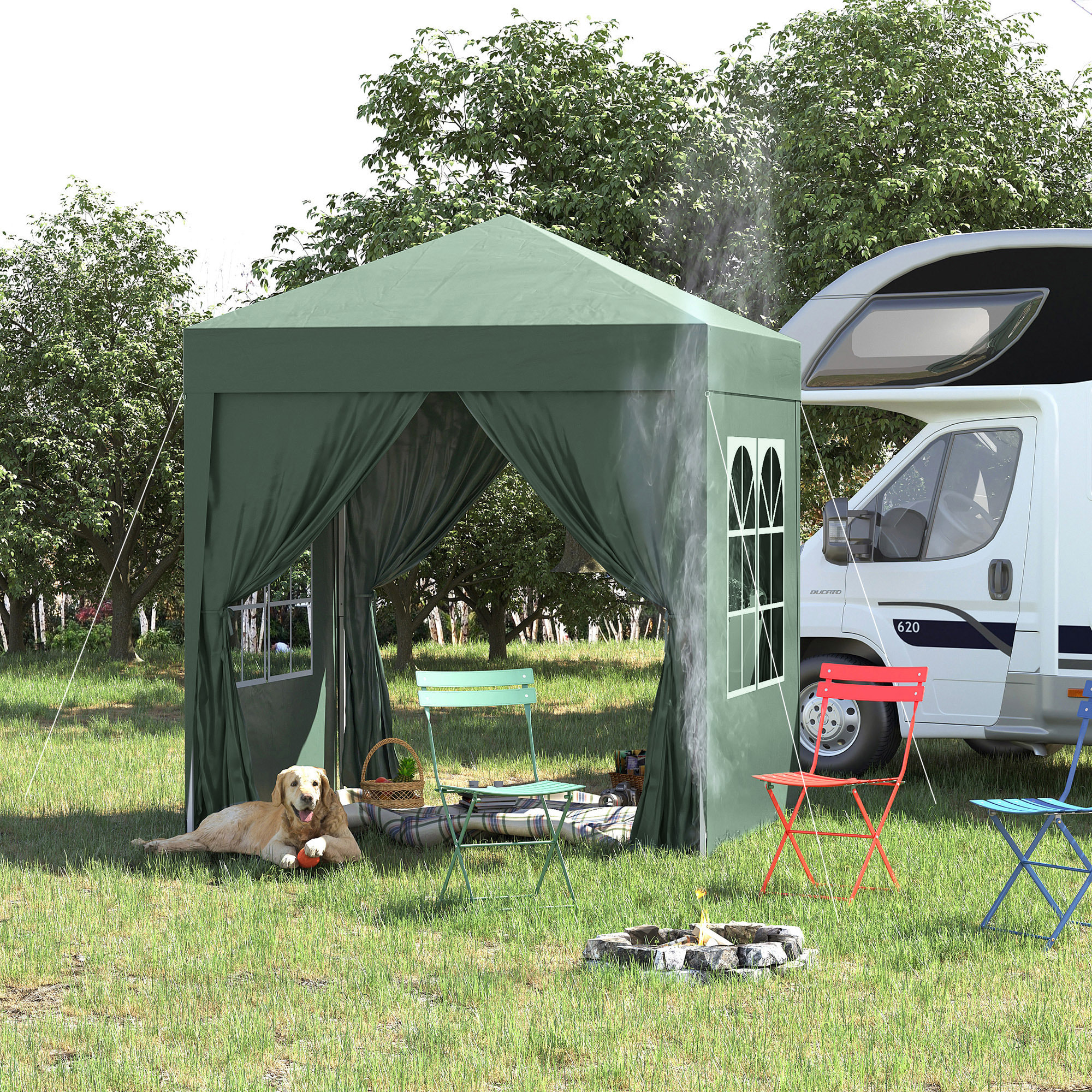 Outsunny Carpa Plegable 2x2m Exterior con 4 Paredes y Bolsa de Transporte Verde