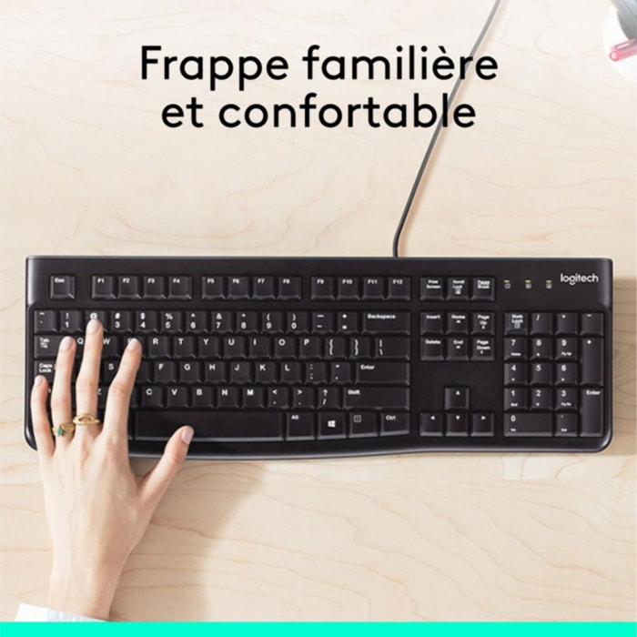 Clavier filaire LOGITECH K120 USB touches silencieuses
