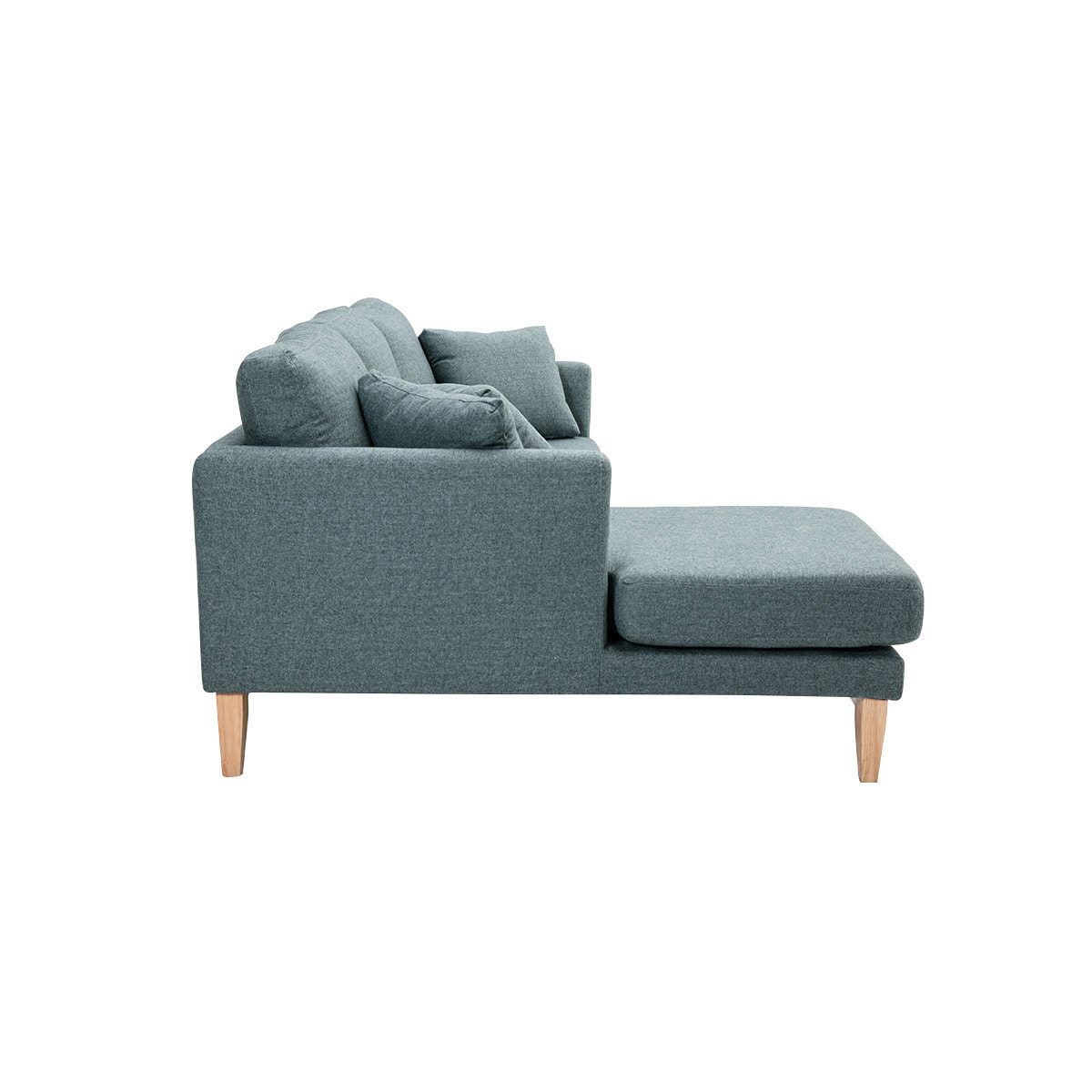 Canapé d'angle gauche déhoussable scandinave en tissu vert de gris et bois clair 3-4 places OSLO