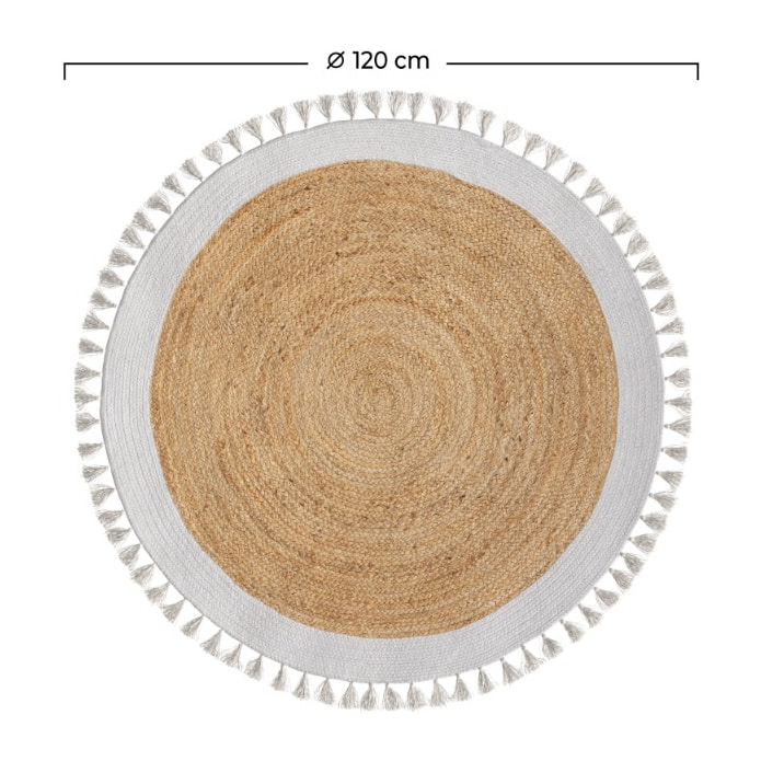 Tapis rond en jute naturel et blanc D120 cm - Anais