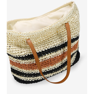 Bolso de playa beige en rafia con rayas