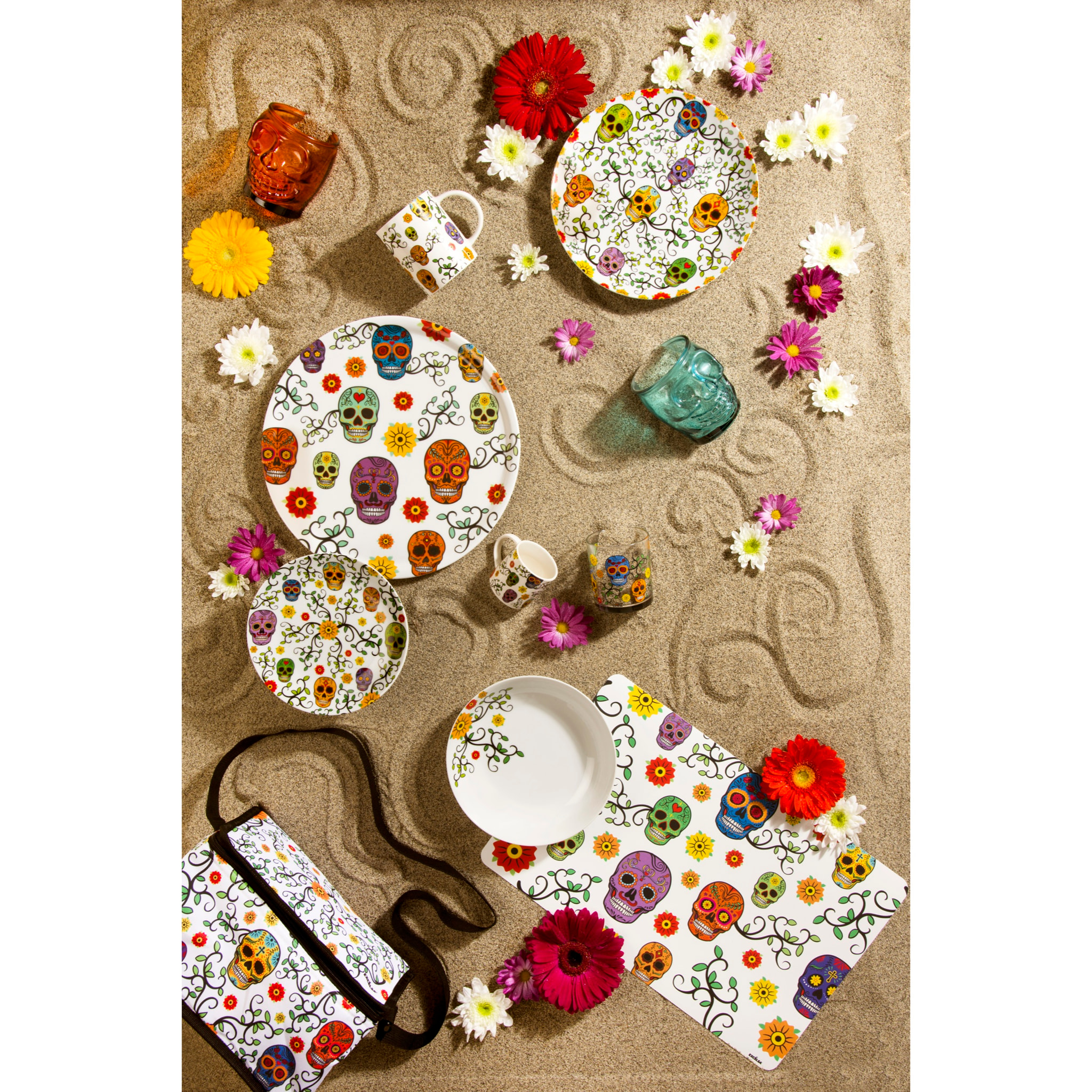 Set 6 Piatti Pizza Excelsa – Calavera, Porcellana Multicolore