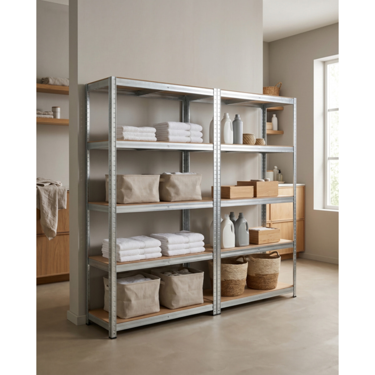 Scaffale metallico 5 ripiani 90x40x180 cm, scaffalatura acciaio heavy duty fino a 175 kg per ripiano, montaggio ad incastro senza bulloni, ripiani MDF resistenti, ideale per garage magazzino cantina e ripostiglio