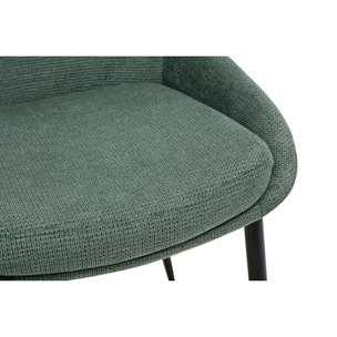 Chaises design en tissu chenille vert kaki et métal noir (lot de 2) HOLO