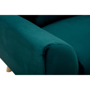 Fauteuil scandinave en tissu velours bleu pétrole et bois clair EKTOR