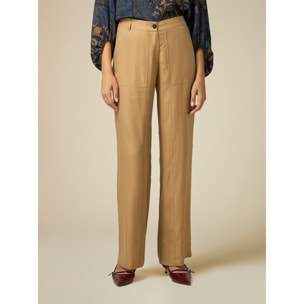 Oltre - Pantalón modelo palazzo de tejido vaporoso - Beige