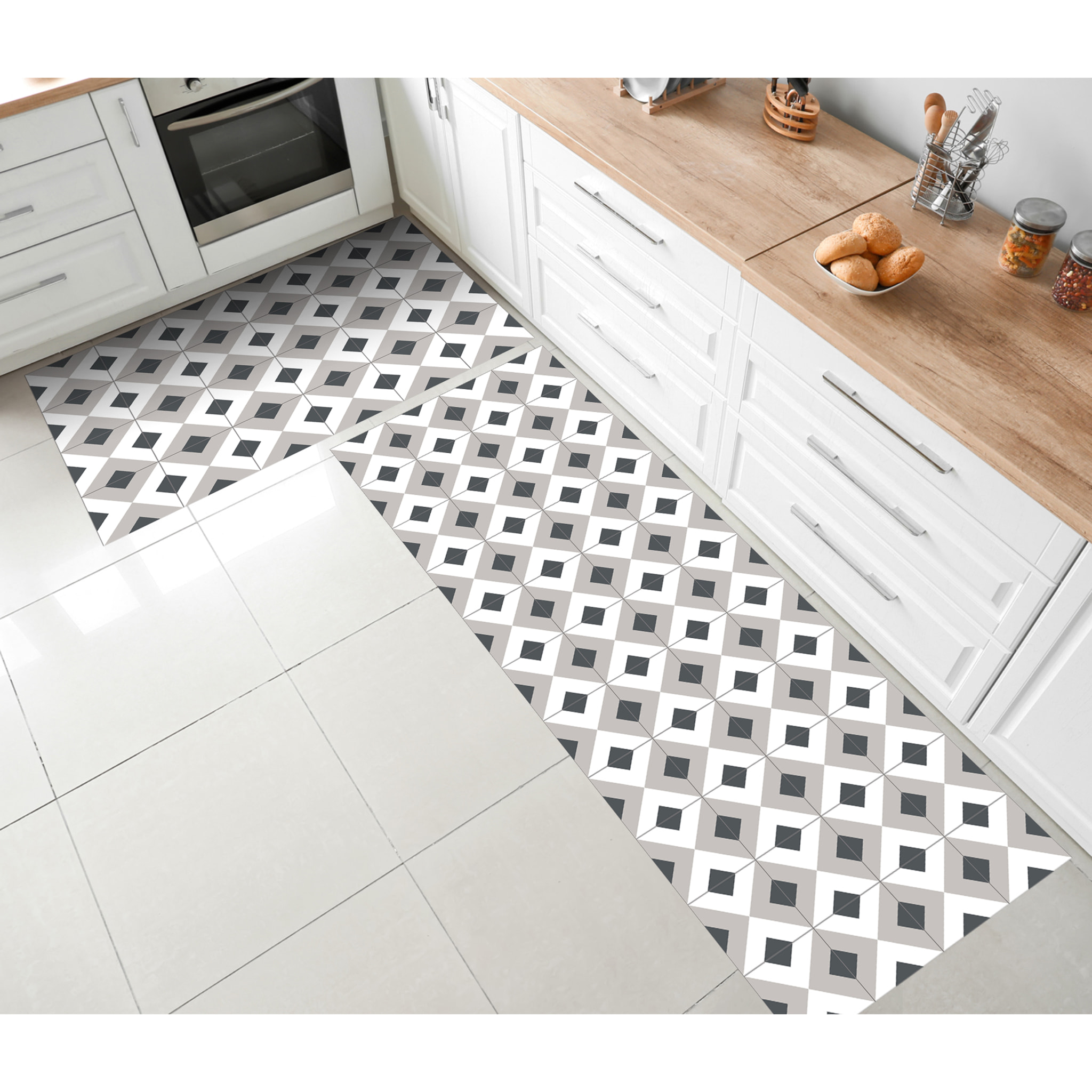 Alfombra de vinilo Pascal 66x100 cm - PVC antideslizante, vinilica para cocina o salón, lavable, estilo geométrico