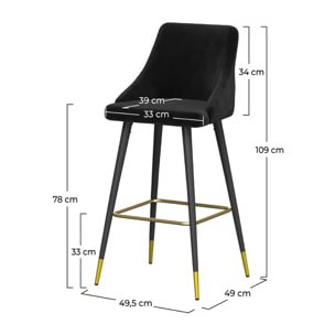 Lot de 2 chaises de bar 77.5 cm en velours noir - Aristote
