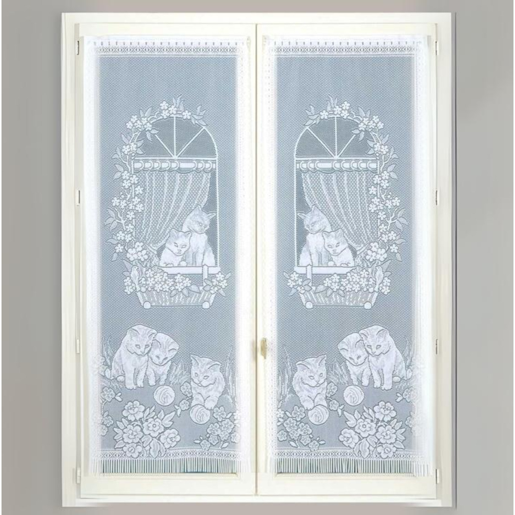 Paire de Petits voilages Droits à Franges - Blanc