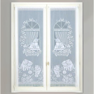 Paire de Petits voilages Droits à Franges - Blanc