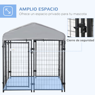 Perrera de Exterior con Techo 120x120x138 cm Jaula para Perros Parque para Mascotas con Malla de Metal y Puerta con Cerradura para Jardín Patio Plata