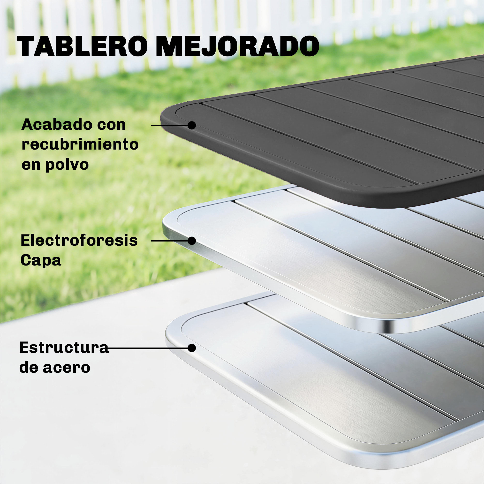 Mesa de Comedor de Jardín Rectangular, 120x70x72 cm, Mesa de Terraza Exterior de Acero con Tablero con Listones, para 4 Personas, Carga 50 kg, para Patio, Balcón, Gris