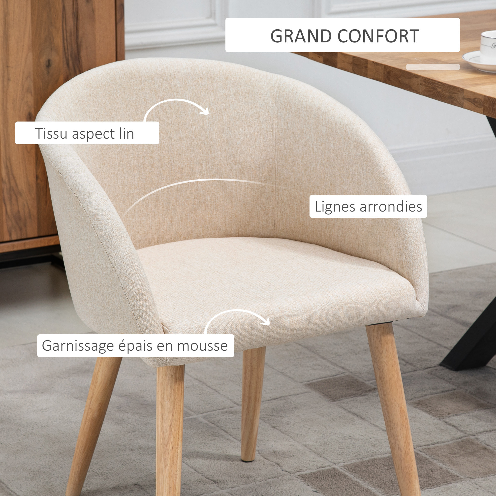 Lot de 2 chaises – Assise ergonomique – Style scandinave