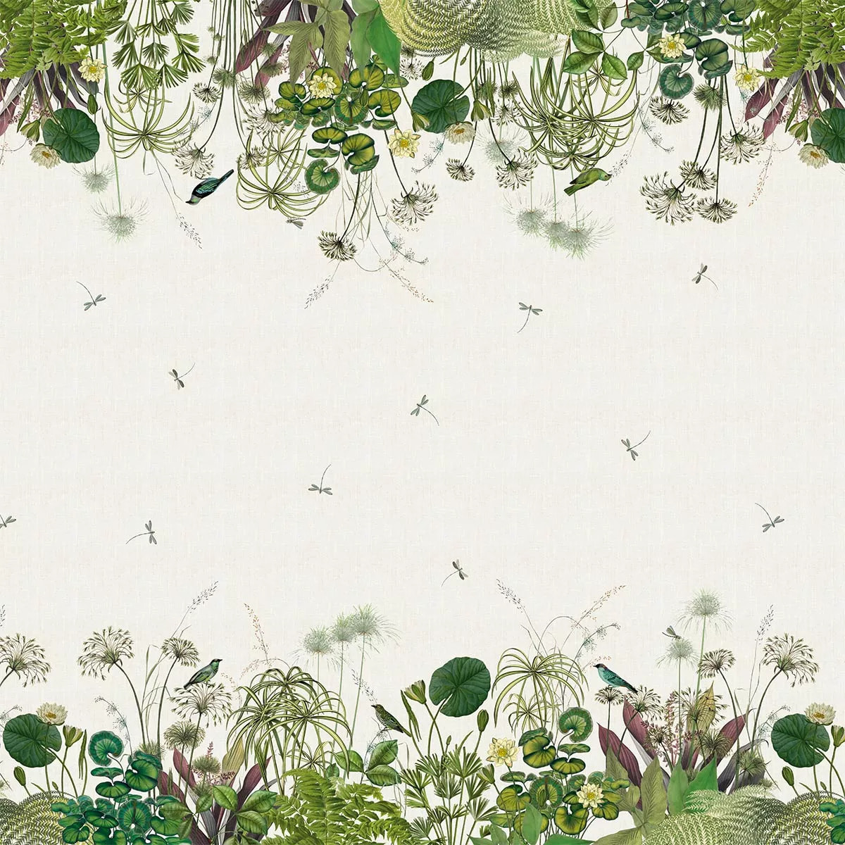 Nappe lin & coton lavé 150 g/m² imprimé multicolore Nenuphars parchemin