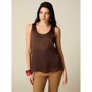 Oltre - Top bimaterico - Marrone