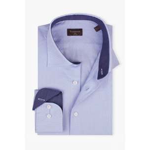 Camicia Uomo 1 Bottone Francese Slim Jacquard Fantasia Celeste/Celeste