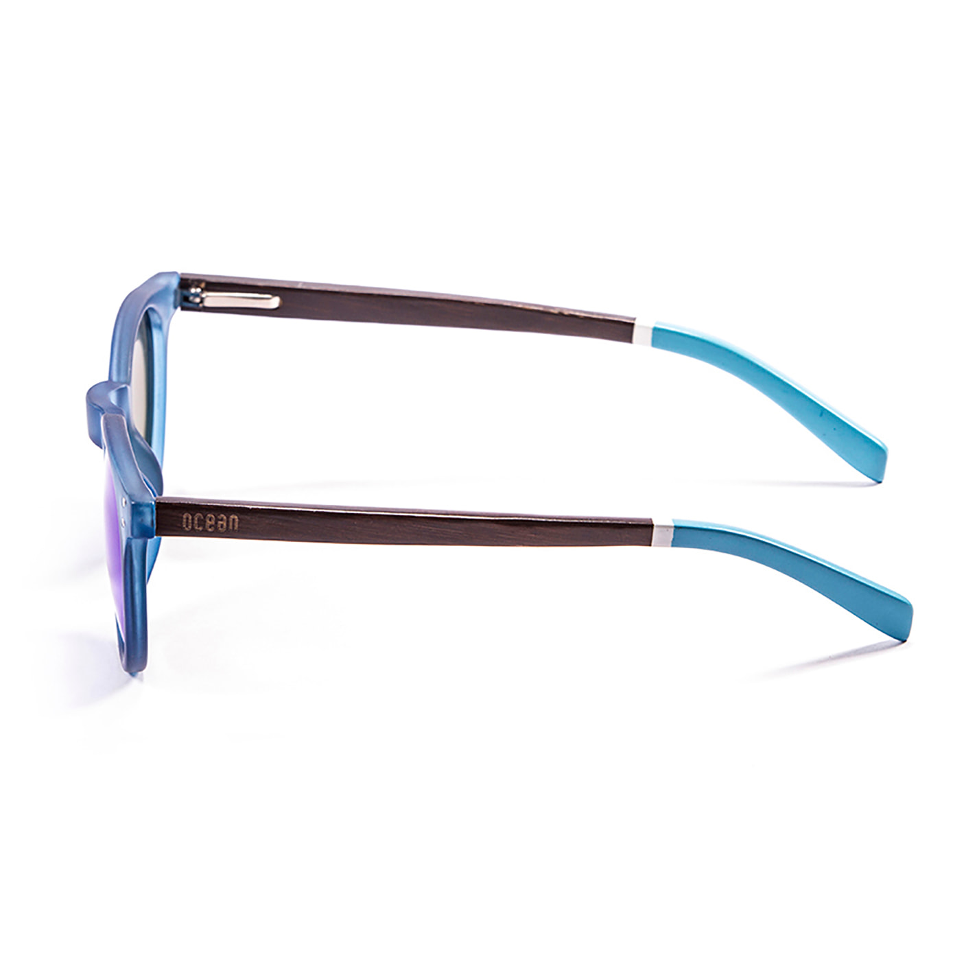 Gafas de sol OCEAN LIZARD WOOD - Azul esmerilado y patillas blanco-marrón / Marrón