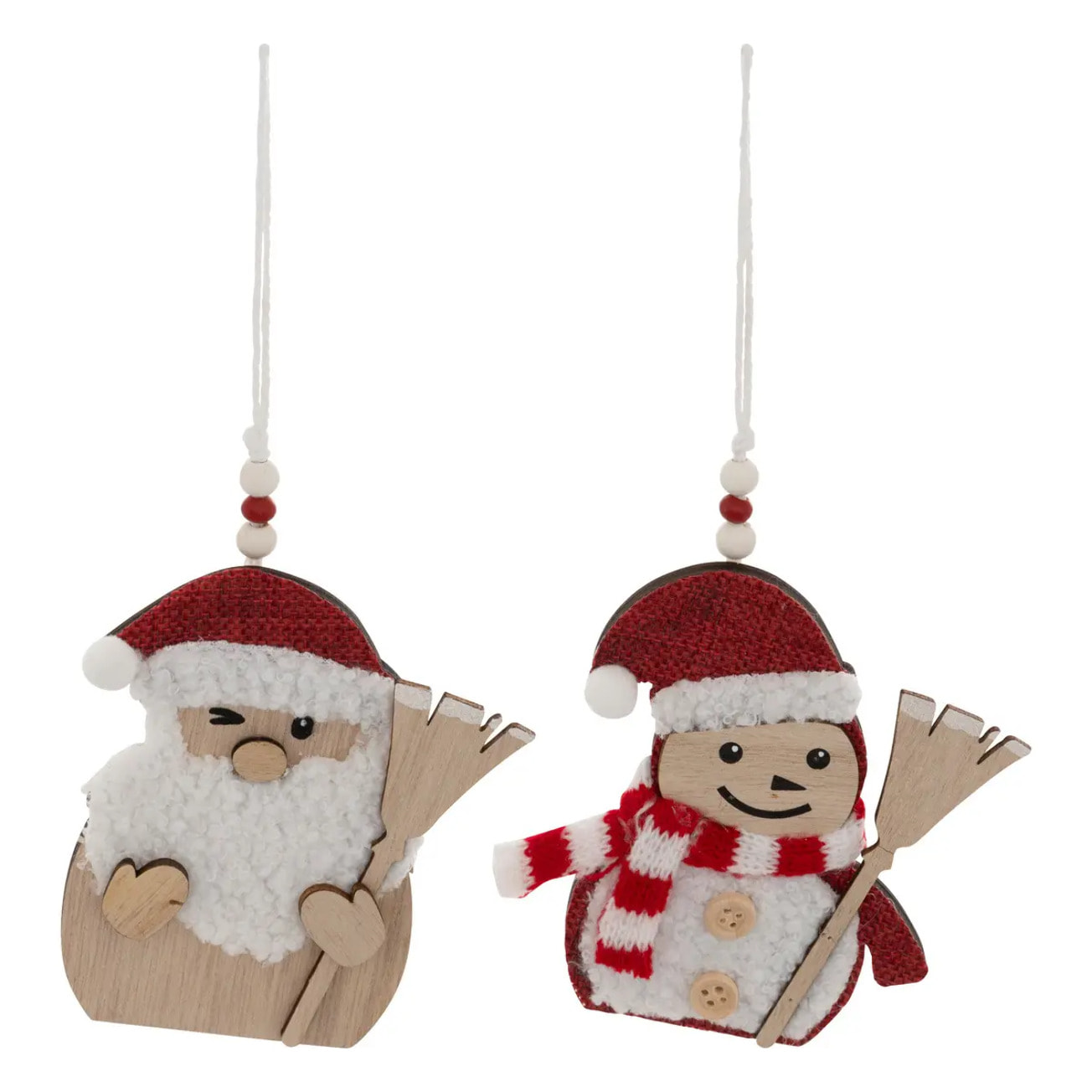 Lot de 2 sujets père Noël balai bois H.12cm rouge et blanc