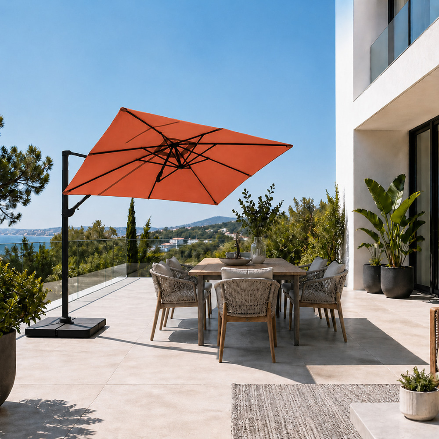 Parasol rectangulaire 2x3m déporté rotatif terracota OTA