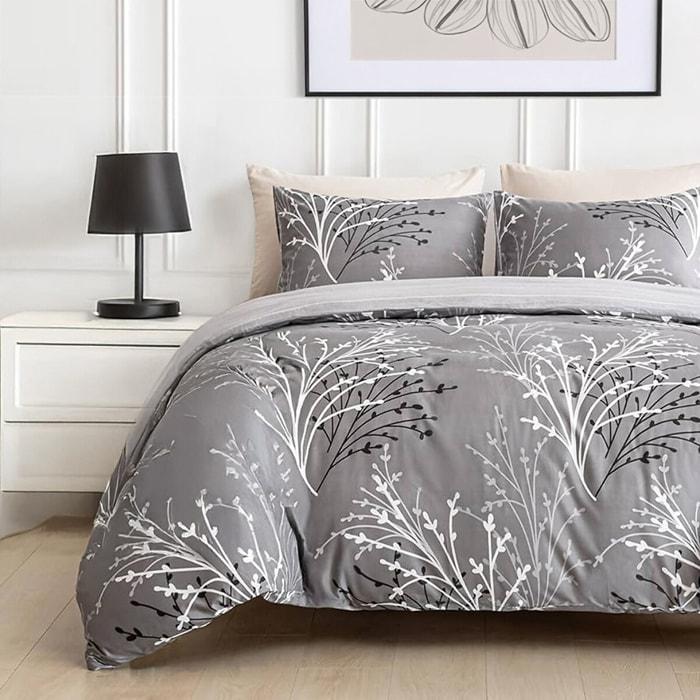 Parure housse de couette avec taie à volant 100% coton - Silverel