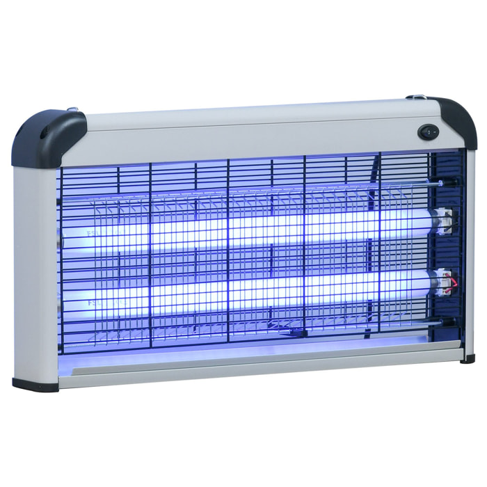 Outsunny Lámpara Antimosquitos Eléctrico 30W Mata Moscas Eléctrico Interior con Luz UV Efecto 60 m² para Jardín Terraza Patio 48,5x8,5x26,5 cm Plata