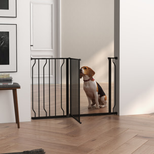 Barrera de Seguridad para Perros Extensible 75-115 cm para Puertas y Escaleras Puerta de Seguridad Apertura en Dos Sentidos y Solo una Mano Extensiones Montaje a Presión y Doble Bloqueo Negro