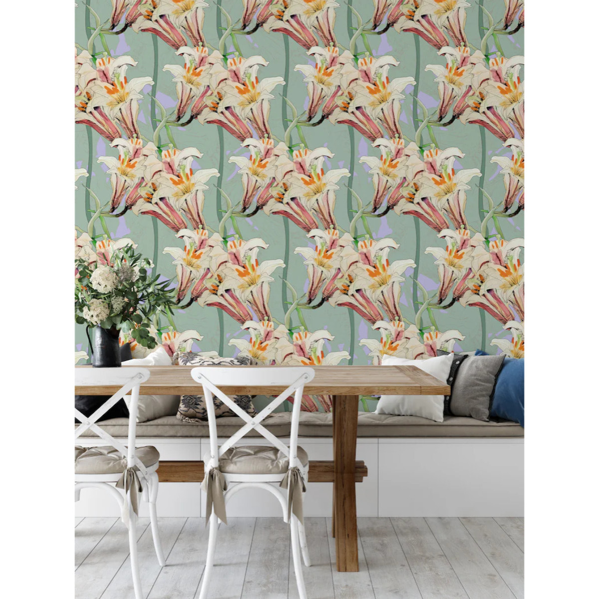 Carta da Parati Gigli Rosa in stile Art Nouveau